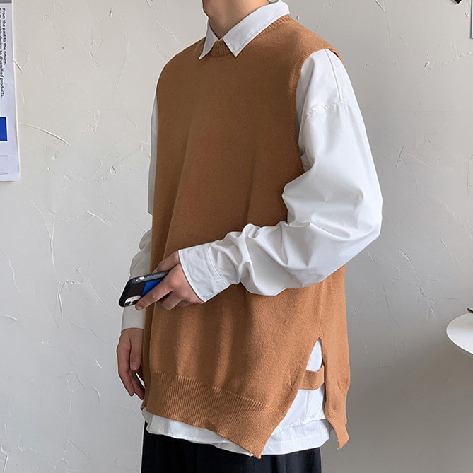 Áo Sweater unisex  không tay sành điệu cho nam Quần áo đơn giản áo len nam hàn quốc áo len cặp đôi cổ tròn