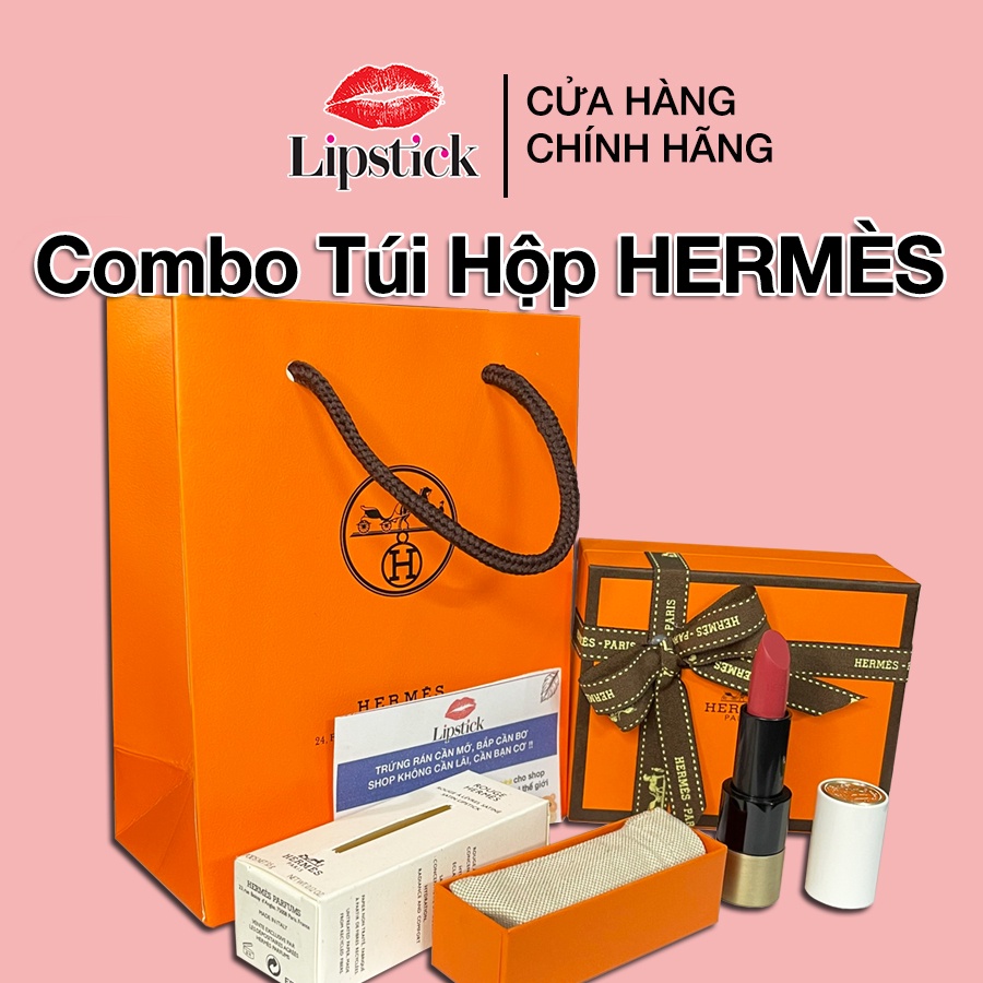 Hộp quà  túi hãng Hermes kèm nơ thiệp làm quà tặng, phụ kiện cho son Hermes