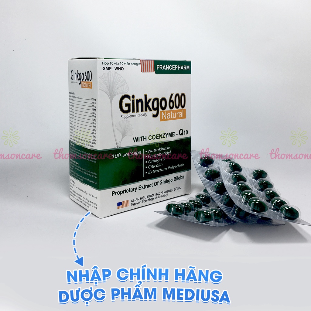 Hoạt huyết Ginkgo 600mg - từ Bạch quả, Dầu gấc giúp bổ não, tan máu đông - Hộp 100 viên