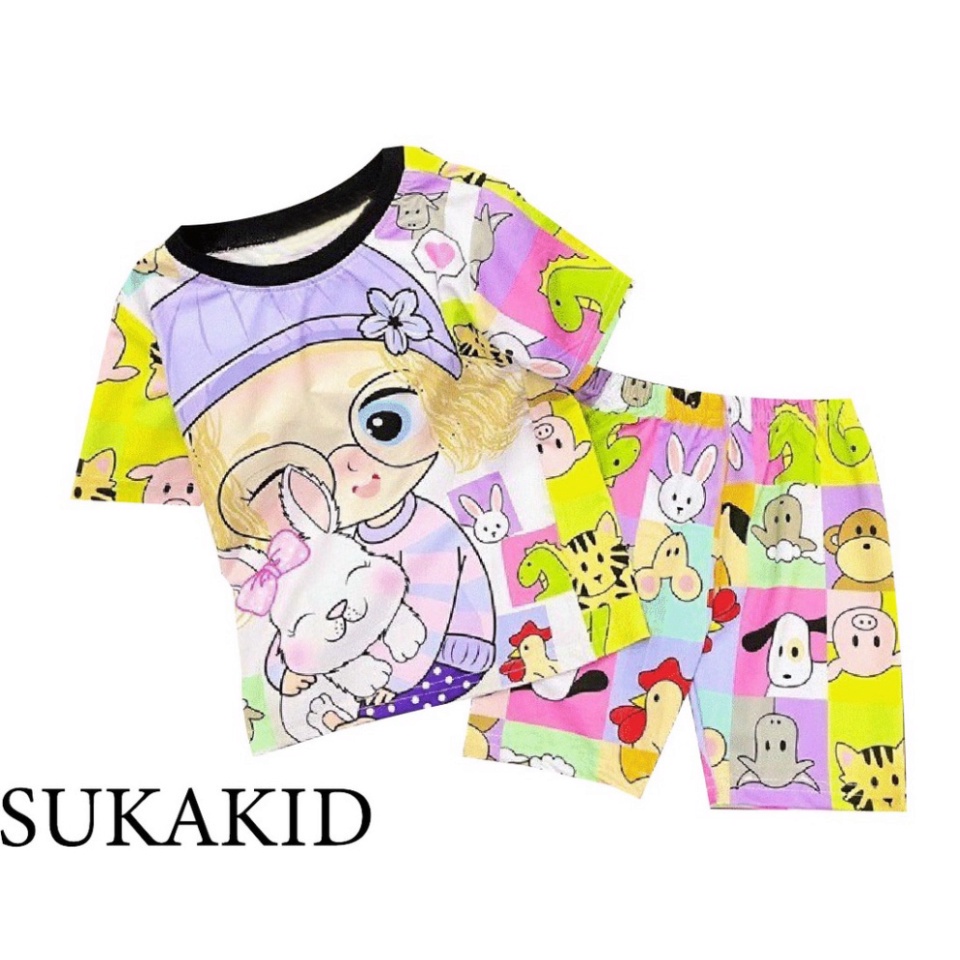 ( Km ) ( Khuyến mãi ) Đồ bộ bé gái hình in 3D chất liệu thoáng mát mềm mịn co hình mèo bọ,ngựa nơ ,gái thỏ 6kg đên 40kg.