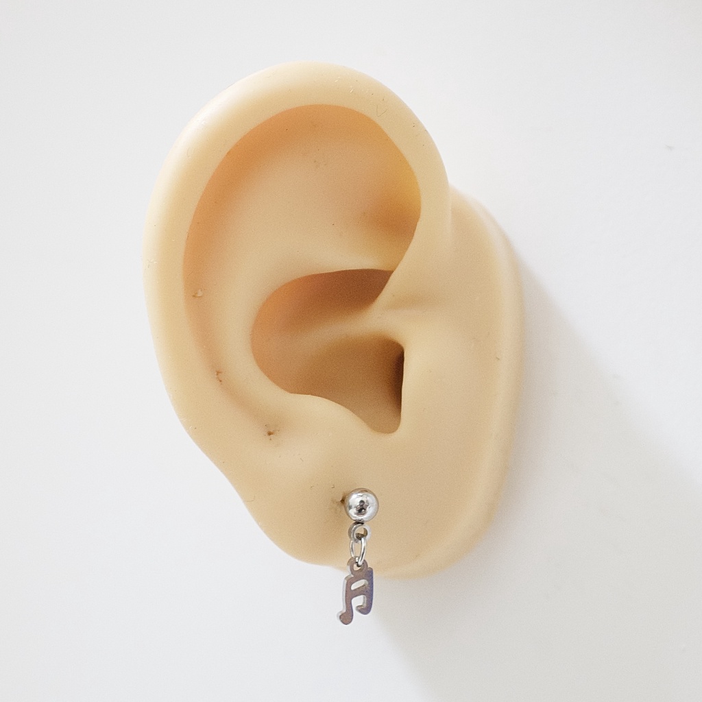 [1 Chiếc] Khuyên Tai 2 Đầu Bi Có Charm Nốt Nhạc Màu Bạc Thép Y Tế Titan Thép Không Gỉ Cá Tính Phong Cách Nam Nữ