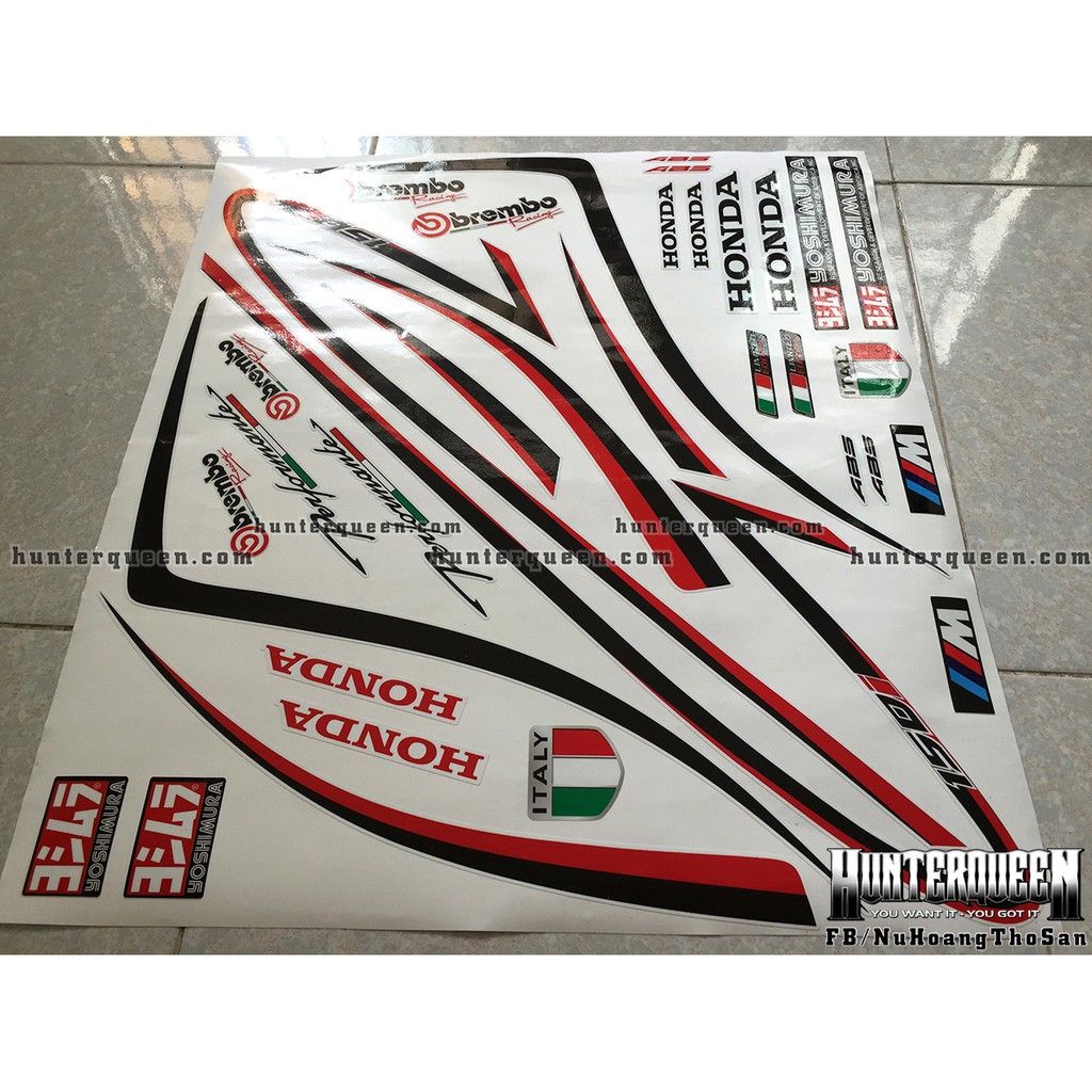 Tem rời dán xe SH 2020 trắng. Sợi chỉ đỏ đen. Tùy chỉnh theo yêu cầu