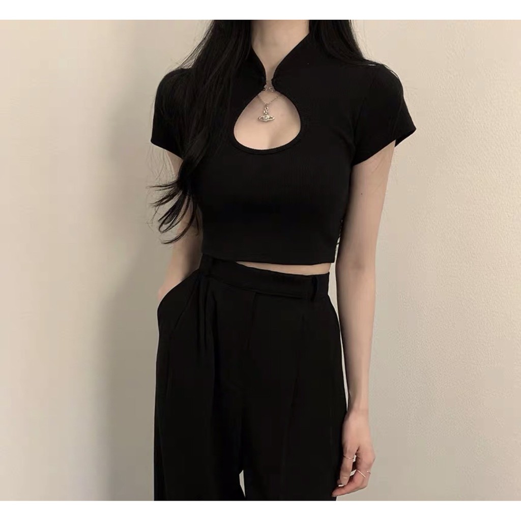 ÁO CROPTOP KHOÉT NGỰC TÍM TRẮNG ĐEN ULZZANG - ÁO BODY GIỌT LỆ TAY NGẮN