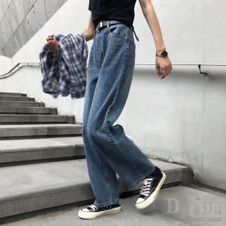 Daduhey Quần Denim Lưng Cao Ống Rộng Phong Cách Retro Năng Động Dành Cho Nữ