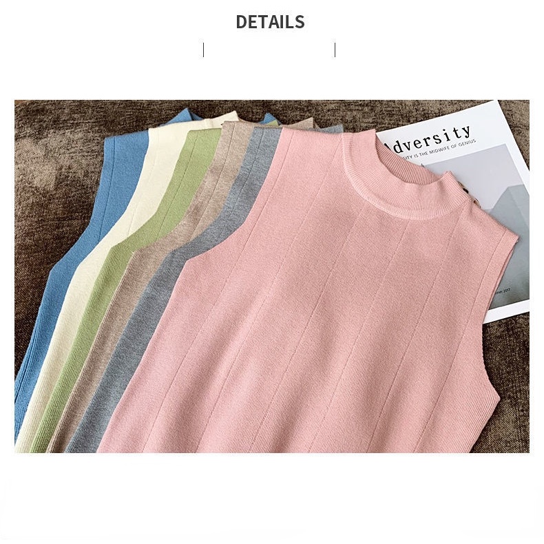 Áo sweater cổ cao không tay sành điệu cho nữ