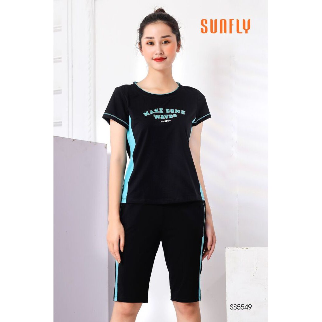 Bộ đồ mặc nhà thể thao SUNFLY áo cộc, quần trên gối SS5549