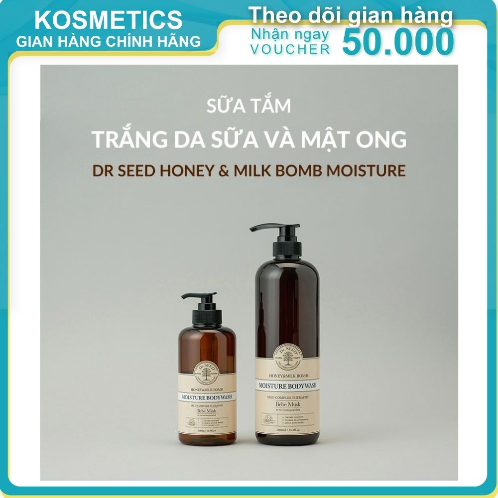 Sữa tắm trắng da sữa và mật ong hương nước hoa DR.SEED Honey &amp; Milk Bomb Moisture Bodywash 500ml