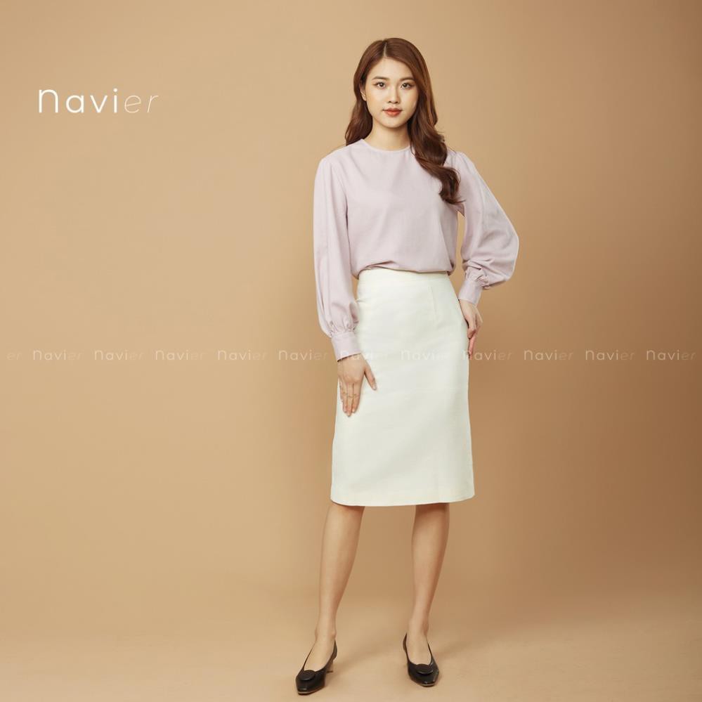 CHÂN VÁY MIDI DÀI SUÔNG CHỮ A CÔNG SỞ 2 LỚP XẺ TÀ ÔM NHẸ MÀU TRẮNG VÀNG TÍM BE - LINEN OFFICE SKIRT CV01 NAVIER ✔️ 🔥