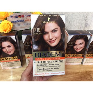 Thuốc nhuộm tóc nữ PHỦ BẠC Diadem Schwarzkopf- hàng nội địa Đức - Số 718 màu nâu hạt dẻ tự nhiên.