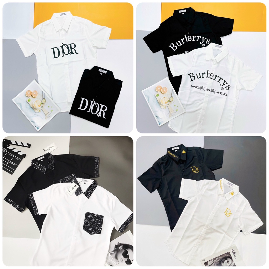 Áo sơ mi nam tay ngắn chất liệu kate lụa in họa tiết ICON, BURBERRY, DIOR