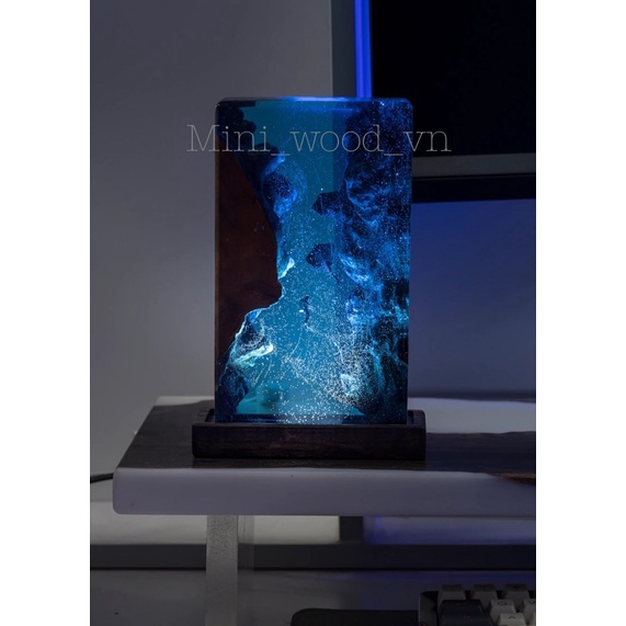 Đèn ngủ Gỗ + resin - Đèn ngủ Đại Dương- Decor Phòng.Lamp Resin epoxy