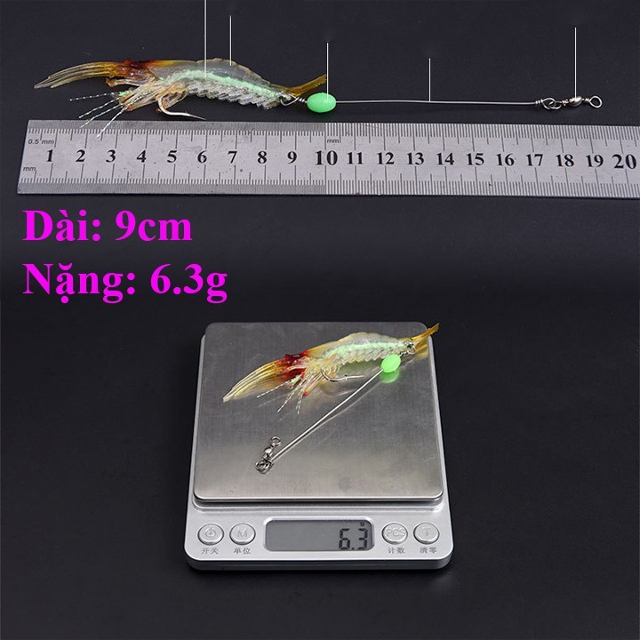 Mồi câu cá giả Tôm dạ quang 90mm rất nhạy cá