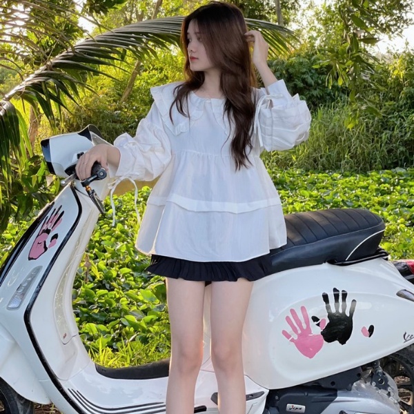 Áo kiểu babydoll tay phồng MS28 MÀU TRẮNG