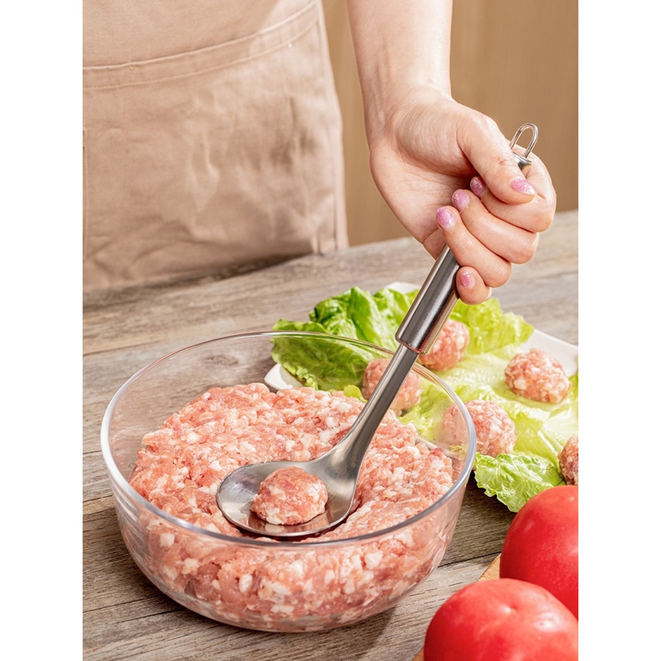 Muôi làm thịt viên vá viên thịt tiện lợi làm mộc thịt viên tiện lợi nhanh chóng bằng thép không gỉ có tay cầm dài
