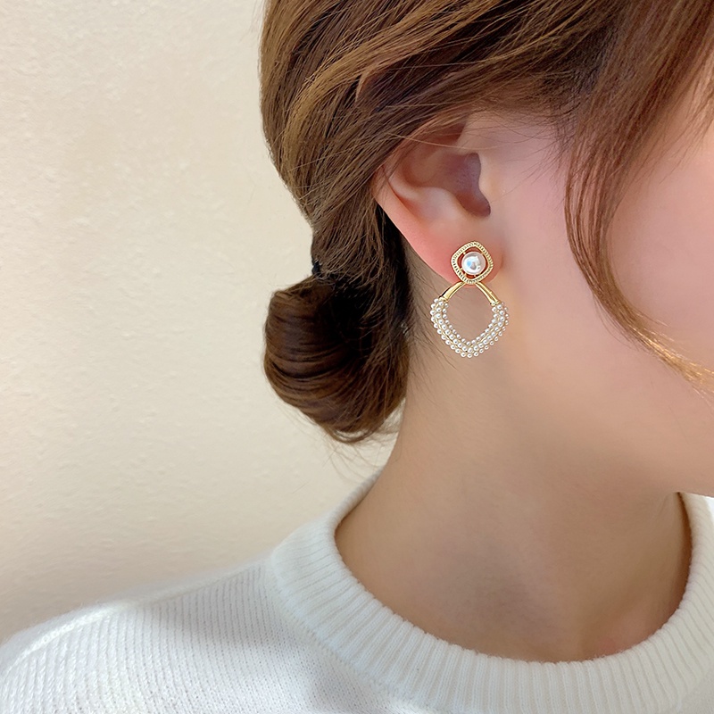 Bông Tai Mạ Bạc 925 Đính Ngọc Trai Sang Trọng Phong Cách Hàn Quốc