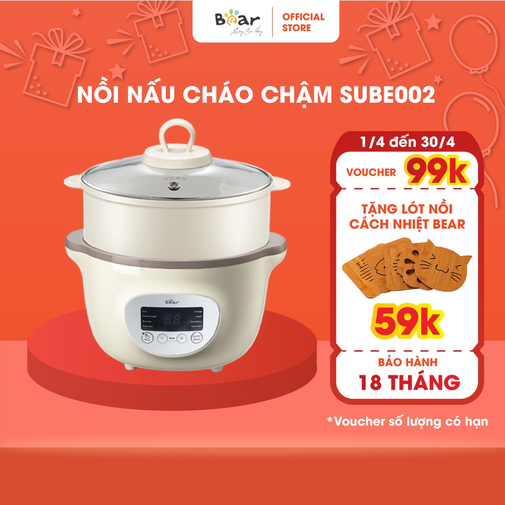 Nồi Nấu Chậm 1,6L Bear Chính Hãng Đa Năng Nấu Cháo, Chưng Yến Bản Quốc Tế Bảo Hành 18 Tháng - SUBE002