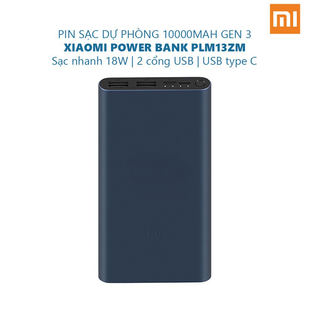 Pin sạc dự phòng Xiaomi 10000 mAh Gen 3 Type-C 18W - Bản Quốc Tế Bảo hành 12 tháng 1 đổi 1