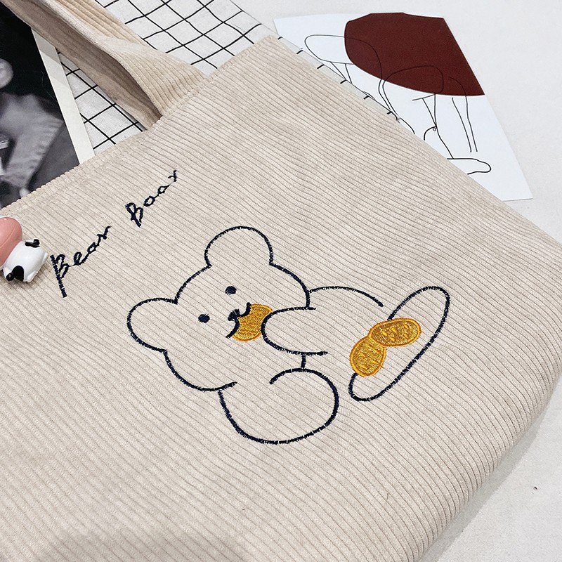 Túi Xách Đeo Vai Vải Nhung Kẻ Phong Cách Hàn Quốc Dễ Thương Cho Nữ