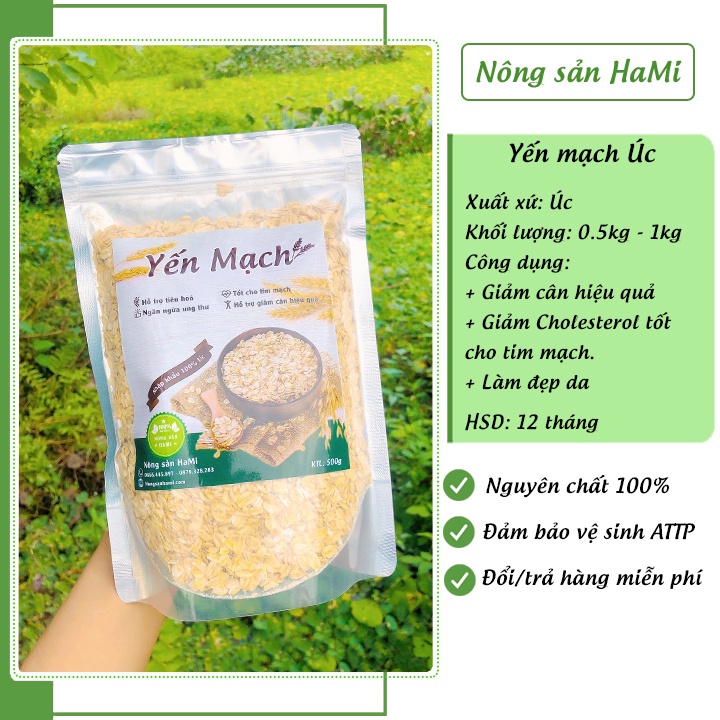 Yến mạch giảm cân HaMi 1Kg nguyên chất, cán vỡ và cán dẹt, hàng nhập khẩu Úc nhiều dinh dưỡng