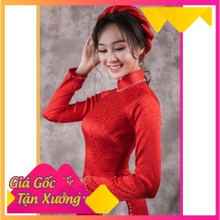 Áo dài cô dâu gấm tơ đẹp (kèm quần + mấn đội đầu)
