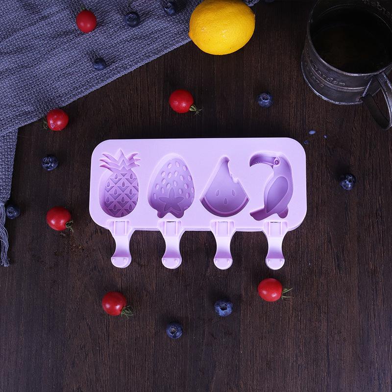 Khuôn kem ⚡ CAO CẤP ⚡ Khuôn kem silicon dứa vẹt 4 ô với mẫu hình dễ thương