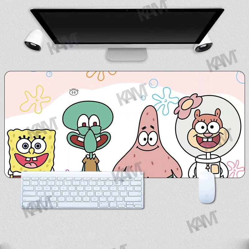 Tấm Lót Chuột Và Bàn Phím Cỡ Lớn 800mmx300mm Hình SpongeBob Chống Thấm Nước