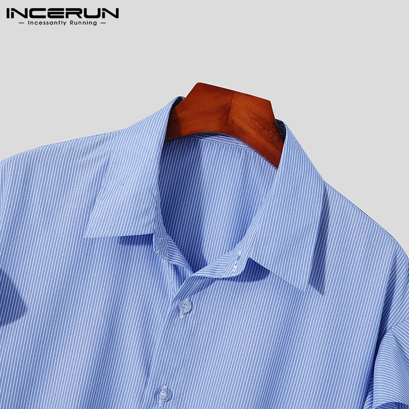 Áo sơ mi Incerun tay dài họa tiết kẻ sọc thờI trang cá tính dành cho nam