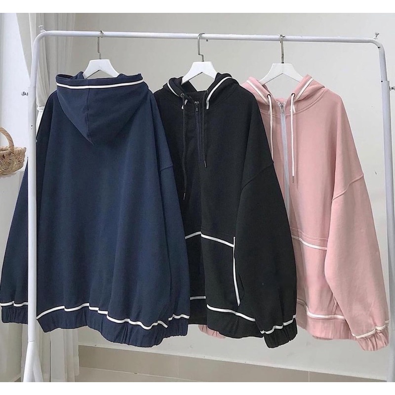 Áo khoác hoodie nỉ viền dây kéo màu ĐEN/NAVY/ HỒNG ❤️ Nam nữ unisex -/- Áo khoác form rộng Jaystoree | BigBuy360 - bigbuy360.vn