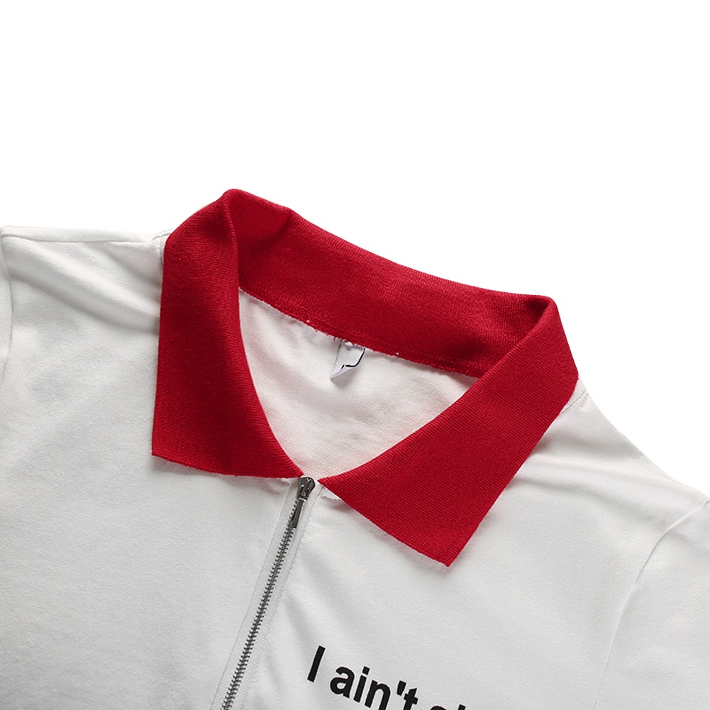 Áo thun croptop khóa kéo in chữ thời trang mùa hè cho nữ thiết kế tay ngắn