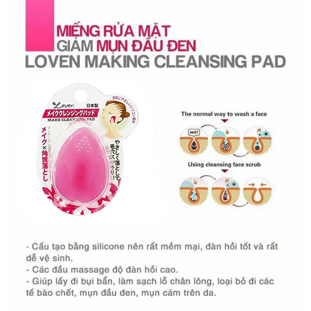 Miếng Rửa Mặt Silicon Nhật Bản Làm Sạch Sâu, Hỗ Trợ Massage Loven Make Cleasing Pad