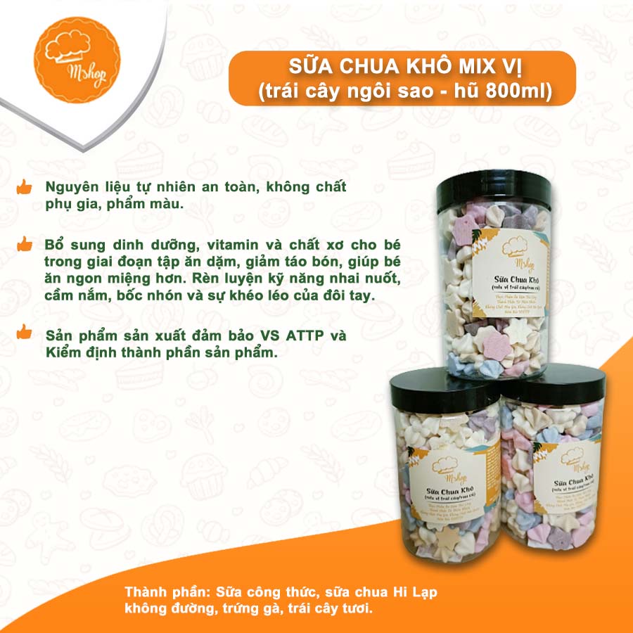 BÁNH ĂN DẶM HÌNH NGÔI SAO VỊ SỮA CHUA VÀ RAU CỦ, TRÁI CÂY- dành cho bé 5 tháng trở lên - hũ 800ml