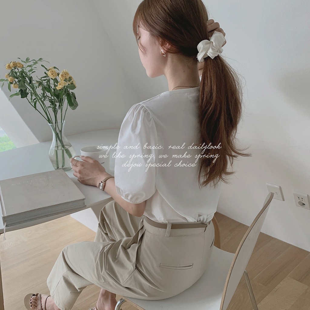 Áo Sơ Mi Tay Ngắn Cổ Chữ V Màu Trơn Dễ Thương Dành Cho Bạn Nữ 34772