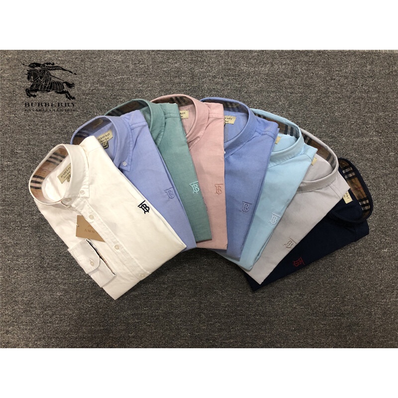 Áo Sơ Mi Cotton Tay Dài Màu Trơn Thêu Họa Tiết Burberry Thời Trang Cao Cấp Cho Nam