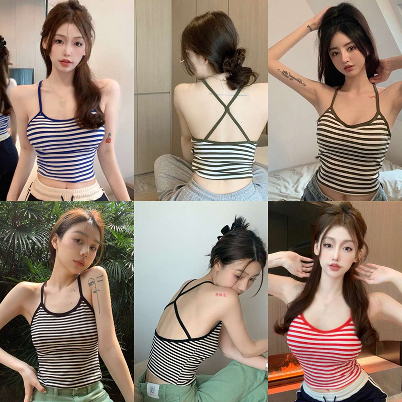 Áo Crop Top Thể Thao Hai Dây Hở Lưng Có Đệm Ngực Gợi Cảm Cho Nữ
