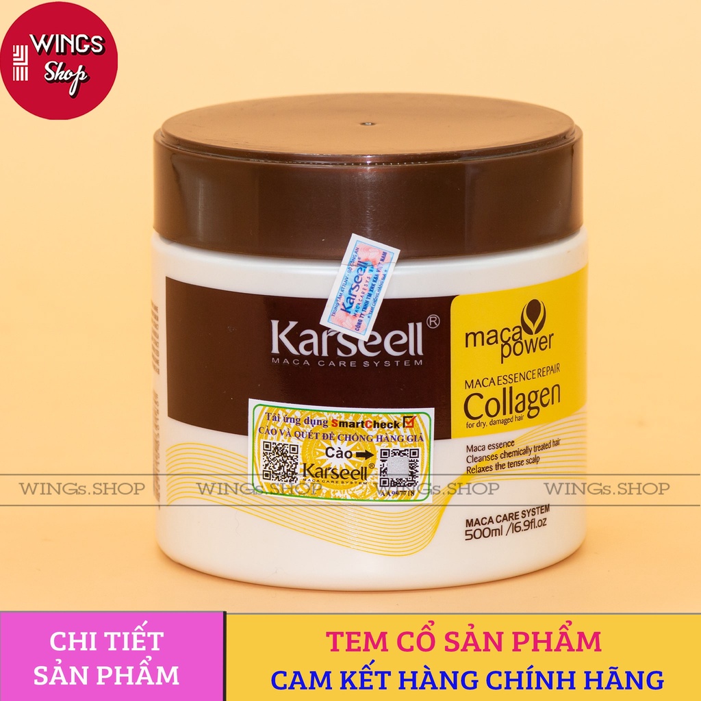 Kem Hấp Ủ Xả Phục Hồi Tóc Collagen Karseell Maca 500ML | Phục Hồi Tóc, Giúp Tóc Siêu Mềm Mượt