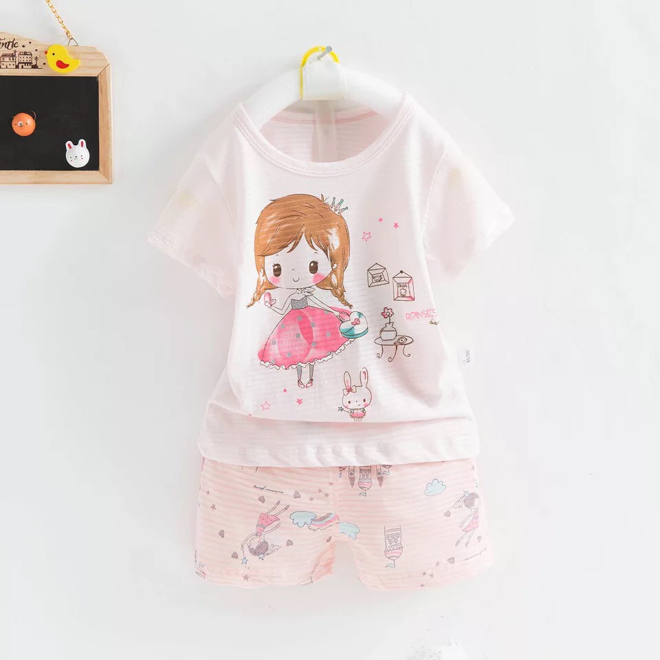 BỘ COTTON SỢI TRE HÀNG QUẢNG CHÂU CHO BÉ GÁI SIZE 9-16KG