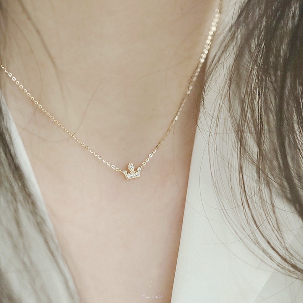 Dây chuyền nữ bạc 925 mạ vàng 14K Miuu Silver, vòng cổ nữ vương miện đính đá