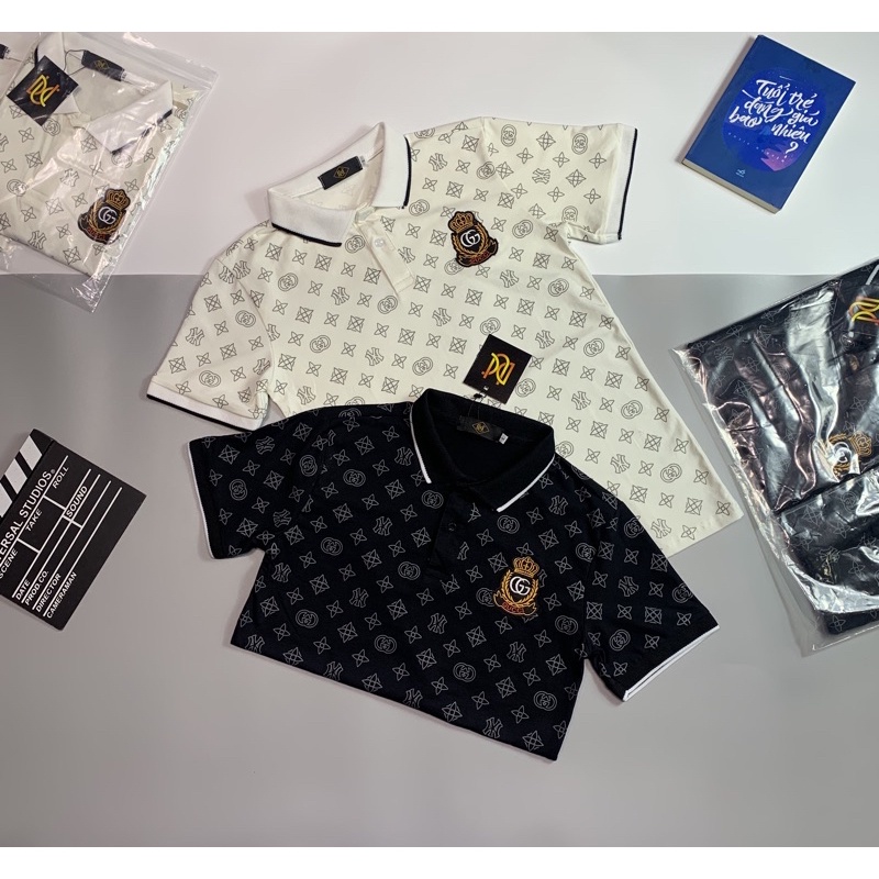 Áo thun cổ trụ thêu logo nổi(chất thun cotton 100%)