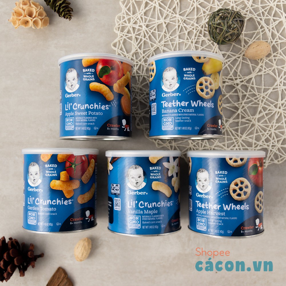 Date 2024  - Bánh Gerber lùn Lil' Crunchies chuối dạng bánh xe cho bé từ 8 tháng tuổi ăn dặm