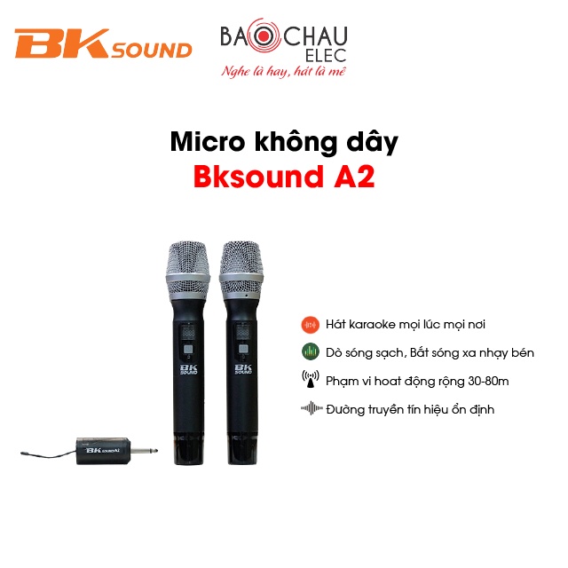 [CHÍNH HÃNG] Micro Không Dây BKsound A2 | Hát Karaoke Hay - Hoat động rộng 30-80m - 2 tay micro không dây + 1 đầu thu