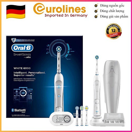 Bàn chải điện Oral-B SmartSeries White 6000 + Bluetooth [Nhập Khẩu Đức - Bảo Hành 12 Tháng]