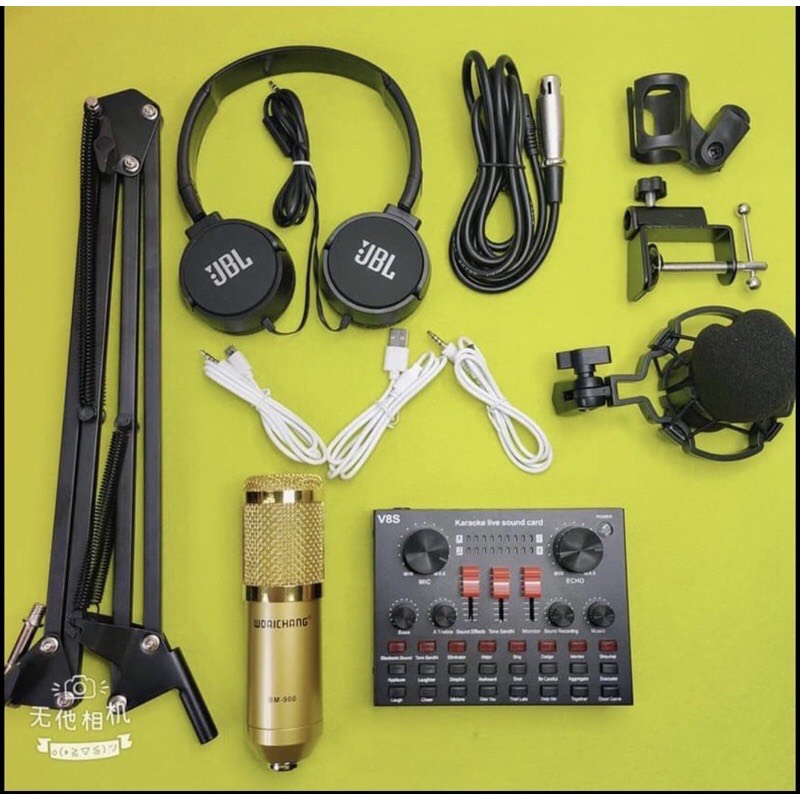 Combo Bộ Micro Thu Âm Livestream Mic BM900-Sound Card V8S + 2022 Bản Mới Nhất kèm Chân Màng Tai nghe chụp tai BH 1 Năm.