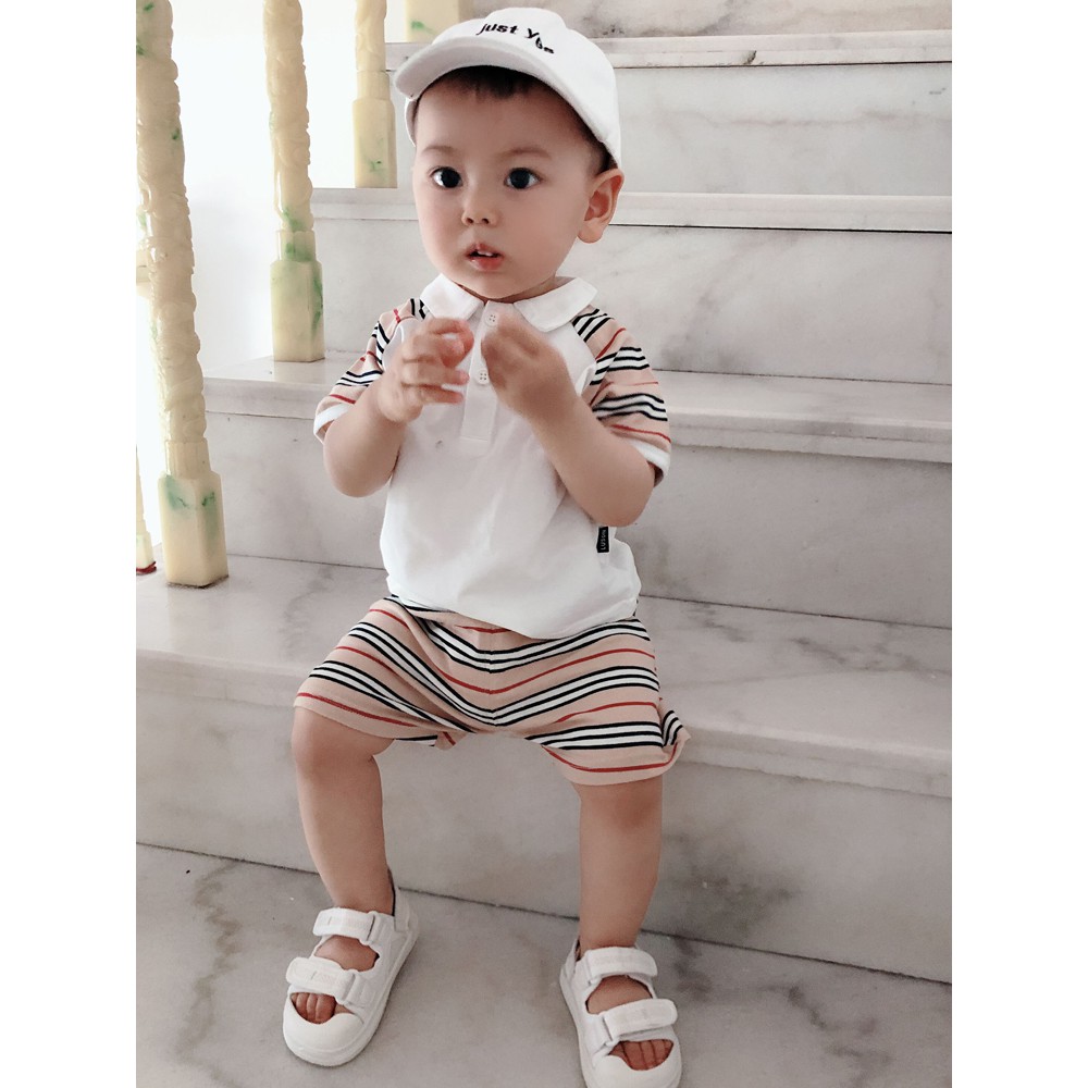 ☀ sunny ღ Bộ Quần Áo 2 Mảnh Áo Thun  Áo Thun Kẻ Sọc + Quần Short Đáng Yêu Cho Bé Trai ❤Giá Sốc❤