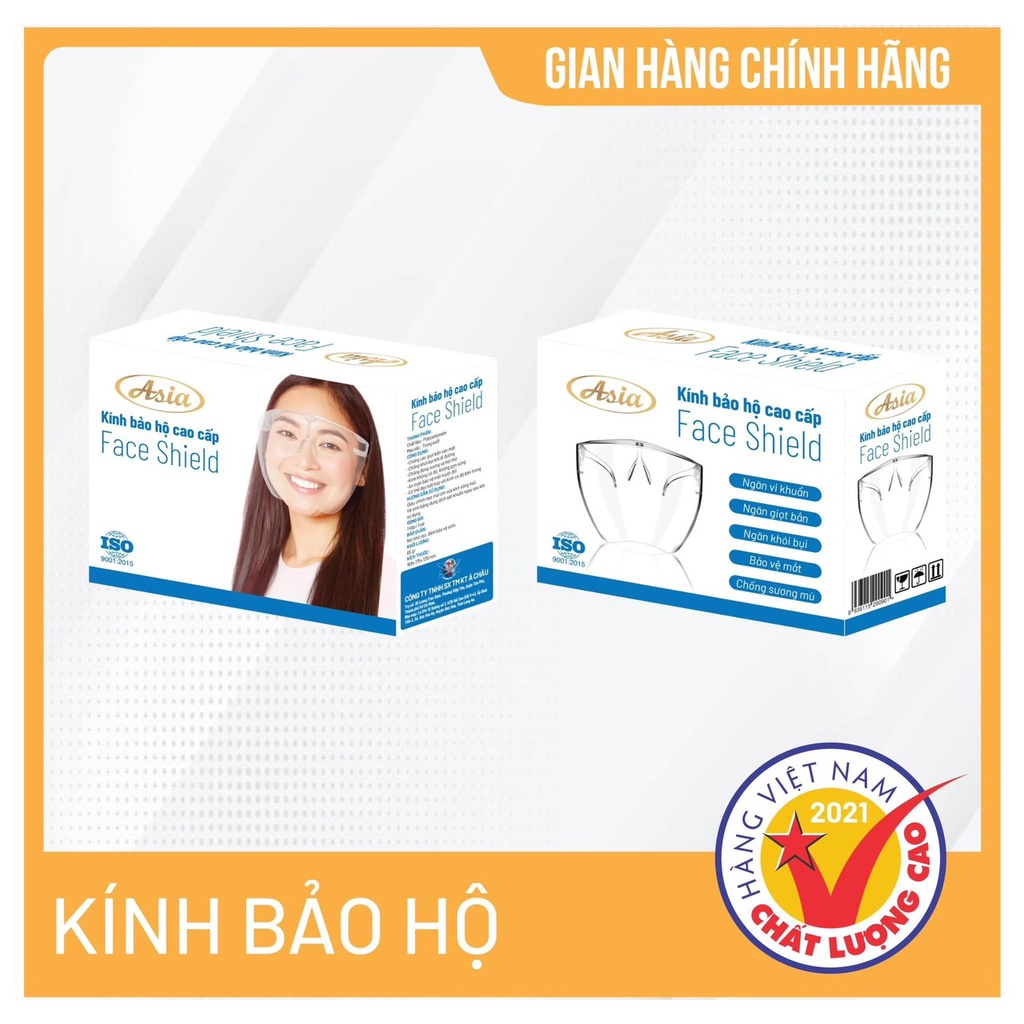 Kính chống giọt bắn cao cấp Face Shield, kính bảo hộ y tế không bám hơi nước Face Shield, hàng chính hãng Asia