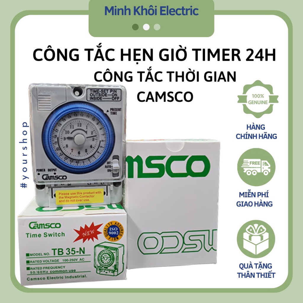 Công tắc hẹn giờ cơ rơ le timer 24h camsco TB35N,công tắc thời gian,bộ hẹn giờ,đồng hồ hẹn giờ cơ,thiết bị tủ điện