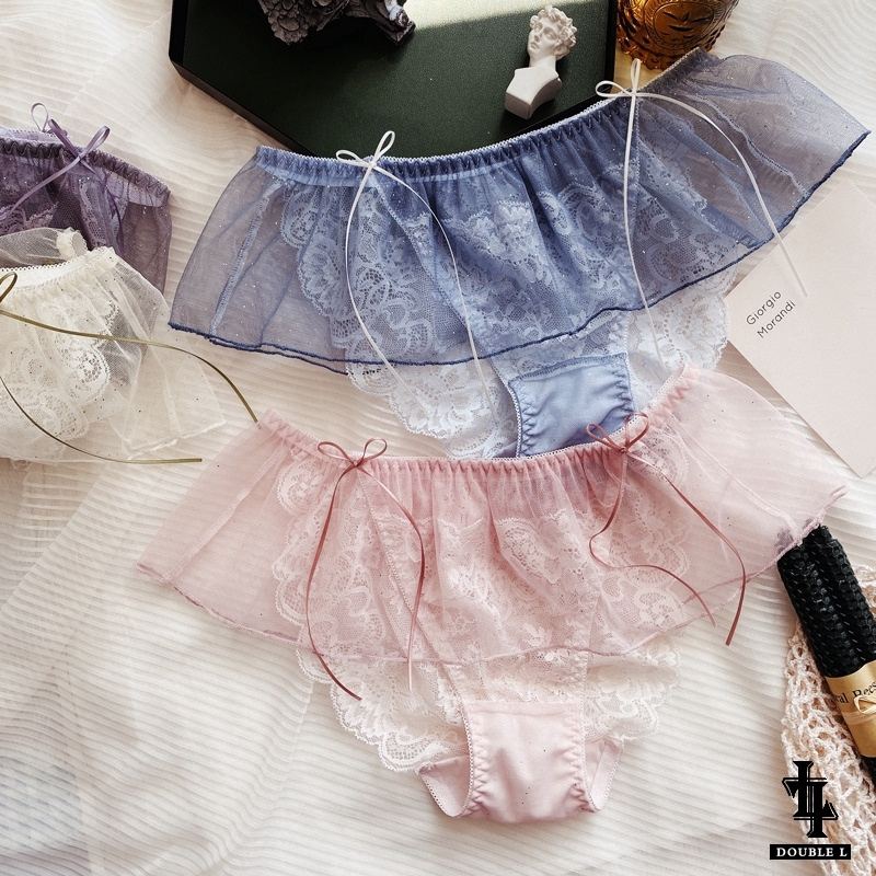 Quần Lót Nữ Phối Ren Đính Nơ Đôi Thiết Kế Đặc Biệt Lấp Lánh Eo Thấp 100% Cotton Gusset/Crotch