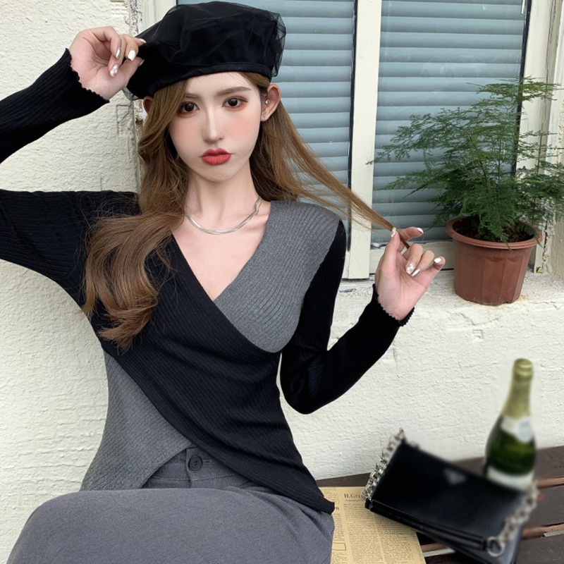 Áo len nữ dài tay cổ chữ V thời trang Hàn
