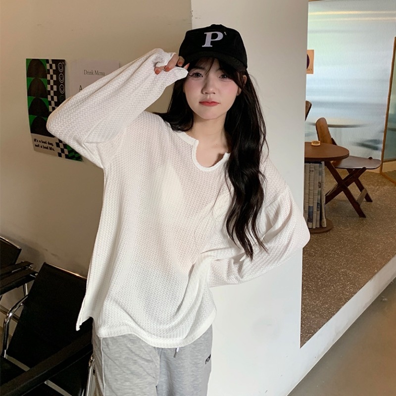 Áo len gạo dài tay cổ U xốp thụng AL8100, kiểu len tăm dài tay lanly chất mềm đẹp dáng ulzzang mặc đẹp style hàn quốc | BigBuy360 - bigbuy360.vn