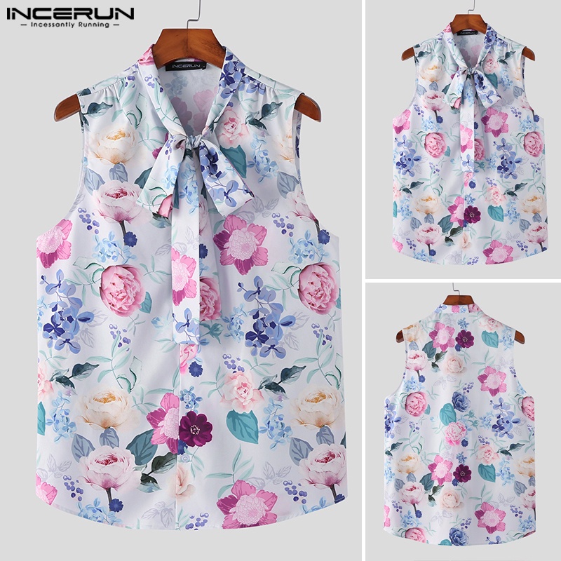 Áo sơ mi INCERUN không tay họa tiết hoa phong cách Bohemian cho nam