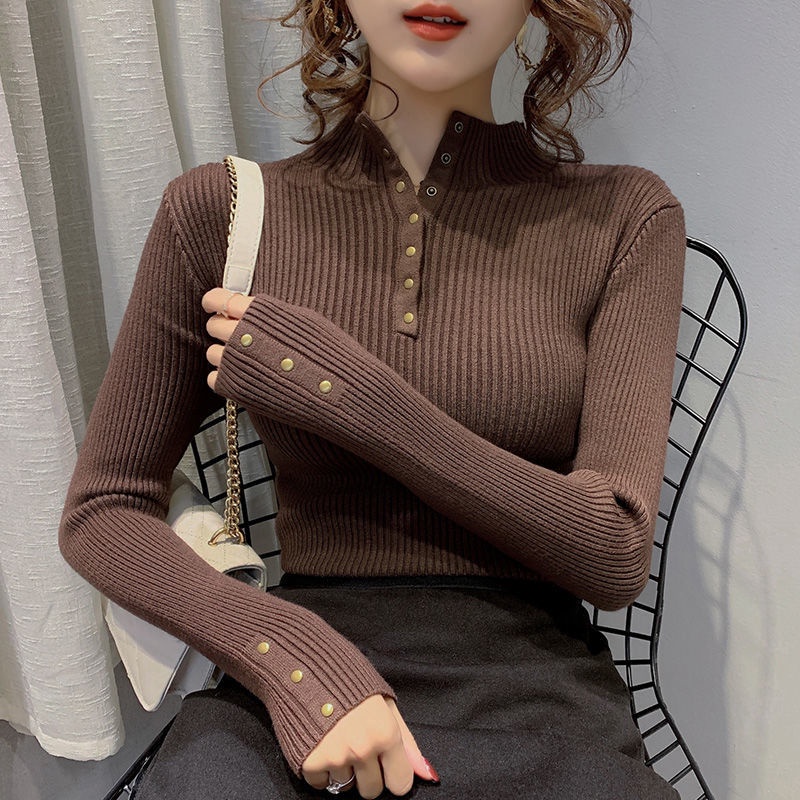 Áo Sweater Tay Dài Cổ Lọ Dáng Ôm Thời Trang Thu Đông Phong Cách Hàn Quốc Cho Nữ